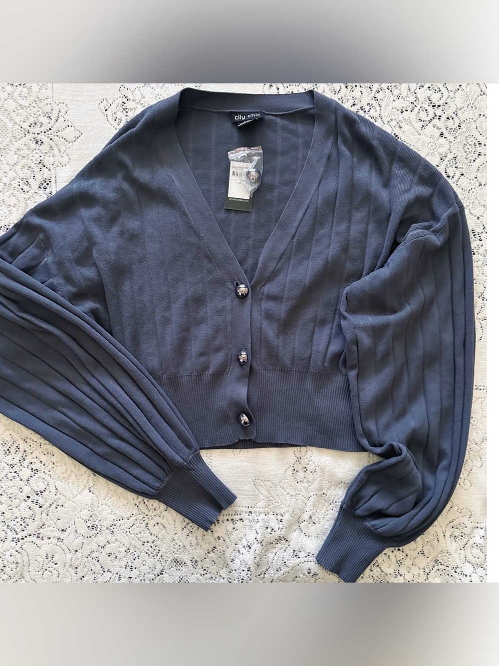 City Chic Size 18 Cardigan Balloon Sleeve Crop Steel Gray Cardi Sassy Knit New